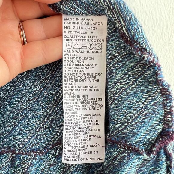 Zucca Women’s M Fuzz Knit Blue Purple Midi Dress Ruffled Hem Sleeveless Japan - Picture 10 of 11